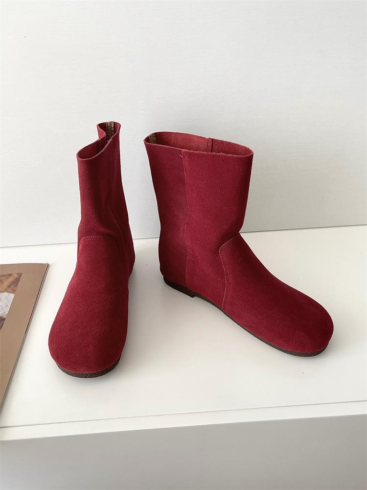 Korean Version of Flat-bottomed Round-headed Short Boots Women's Boots 2025 Autumn and Winter New Fashion Versatile Martin Boots