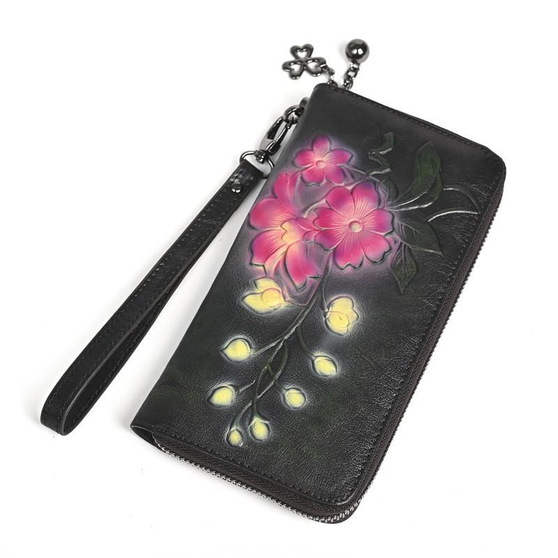 Retro Zipper Handbag Women's Small Bag Wallet Long Genuine Leather Fashionable Large-capacity Mobile Phone