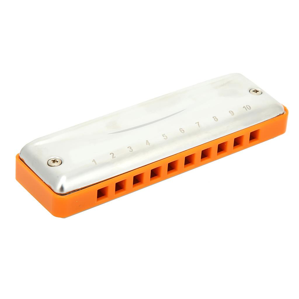 Blues Harmonica 10 Holes Mouthorgan G Key Stainless Steel ABS Resin Wind InstrumentOrange