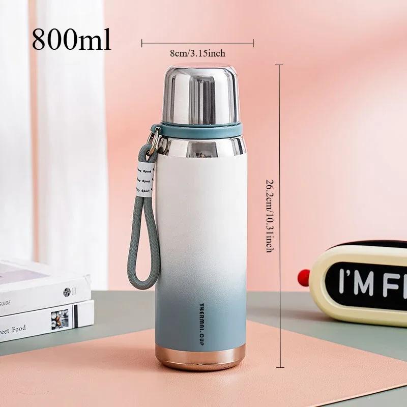 600ml/800ml Vacuum Insulated Bottle Portable 316 Stainless Steel Water Bottle Gradient Color Outdoor Leak-proof Gift Thermo Cup