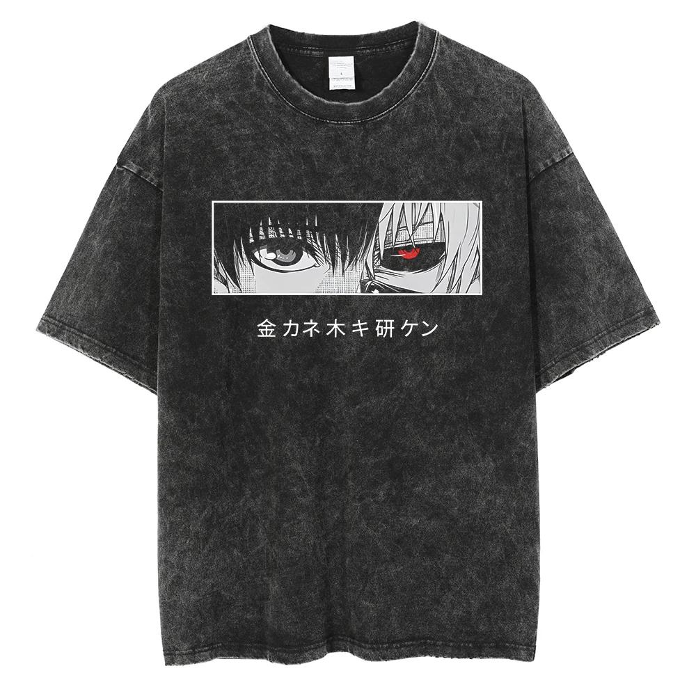 Anime Tokyo Ghoul Ken Kaneki Grafik T-Shirt Herren Vintage Gothic T-Shirts Lässig Locker Manga T-Shirt Harajuku Herren Baumwoll-T-shirt