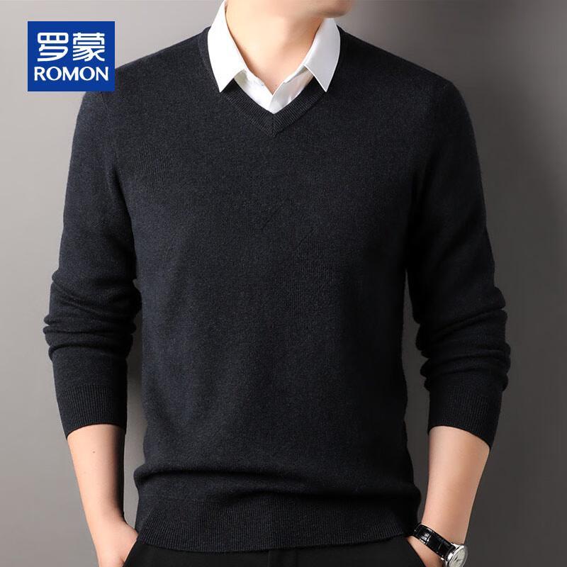 ROMON Men's 100% Pure Wool V-Neck Sweater