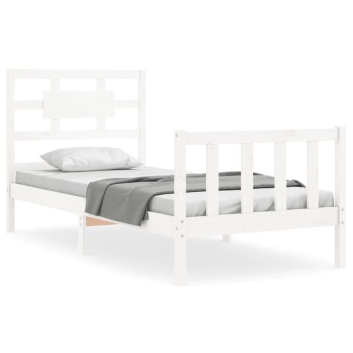 VidaXL Bed Frame with Headboard White Simple Solid Wood 3192522