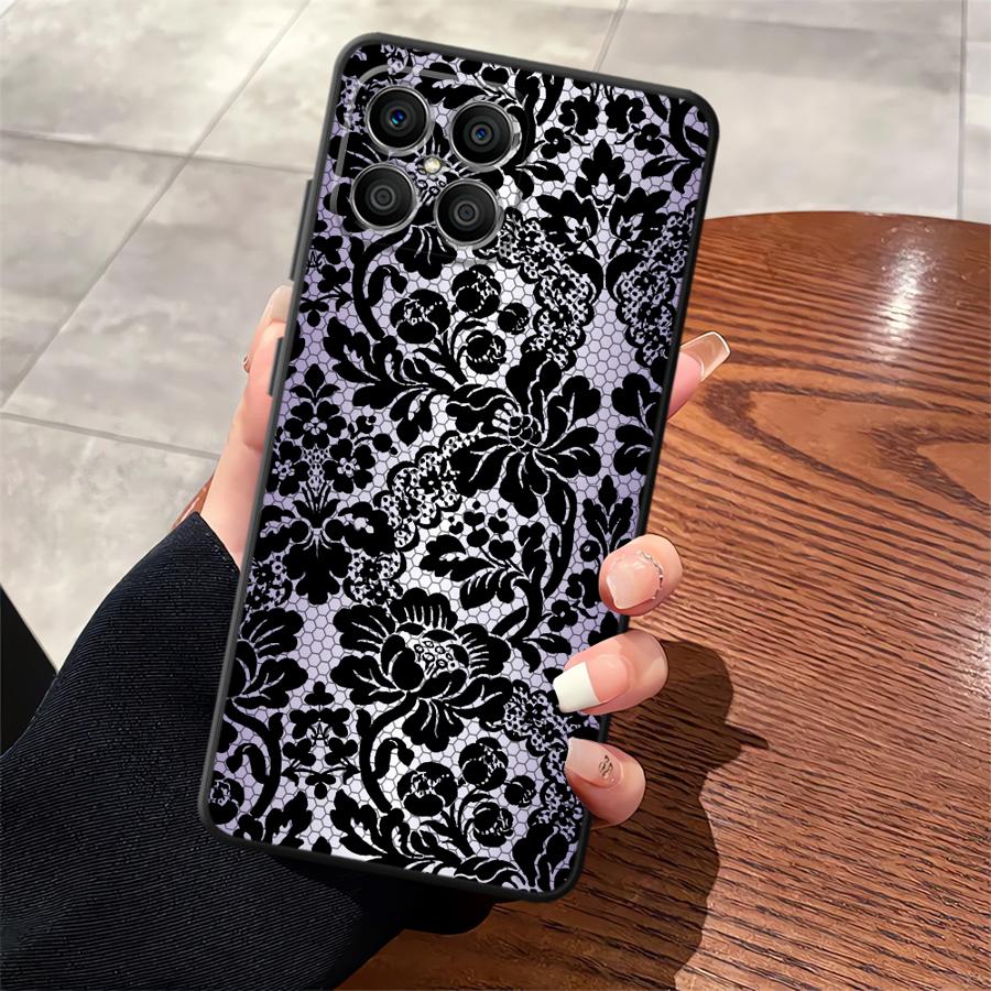 Custodia Cover per Telefono per Honor 8X X9a X5b X7 70 90 X8 200 400 Lite X6 Magic5Lite Fiori di Pizzo Nero