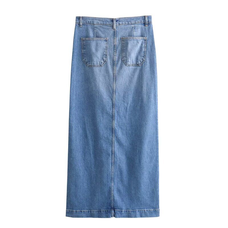 Fashion Style 2024 Spring New Arrival Women's Patch Pocket Mid-Length Denim Skirt 6147084 427