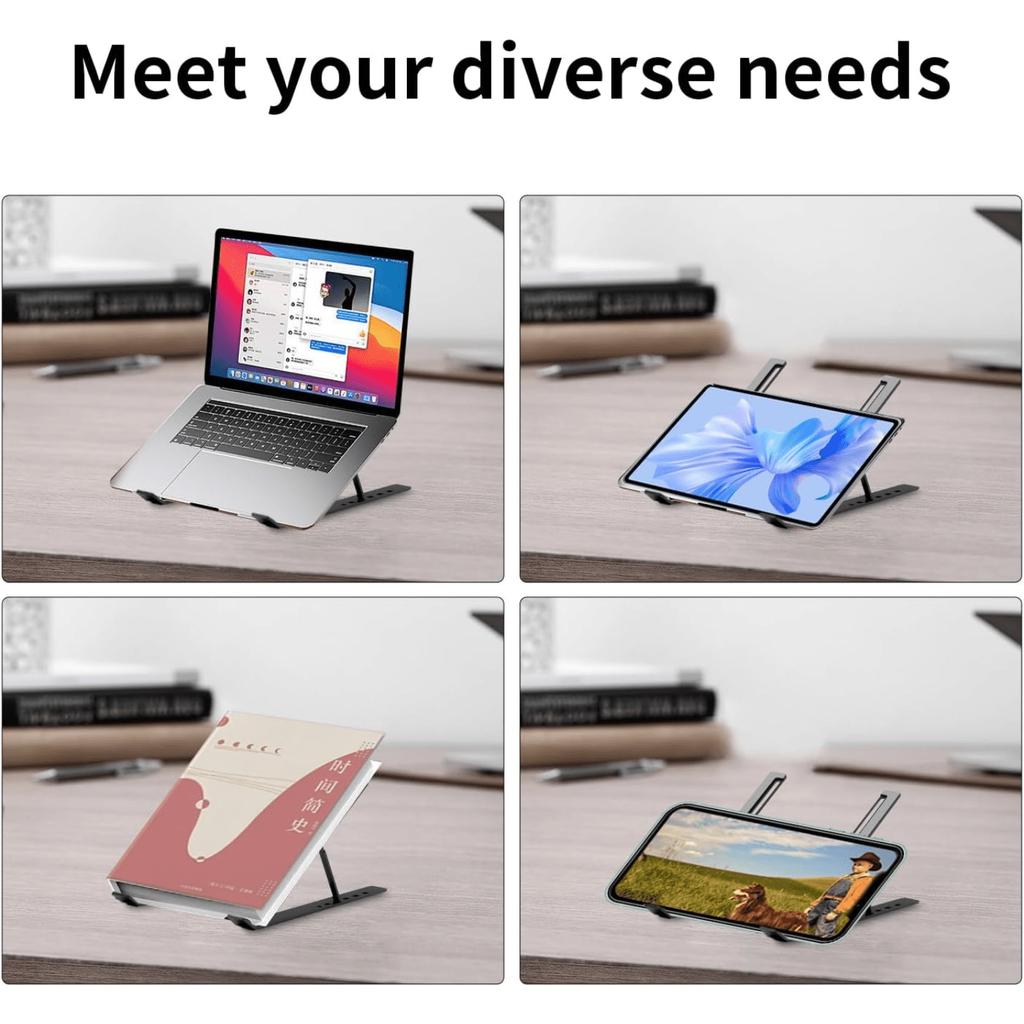 Aluminium alloy Laptop Stand, Full Flat Silicone Anti-Slip Office Laptop Stand for Desk Adjustable Portable Laptop Holder