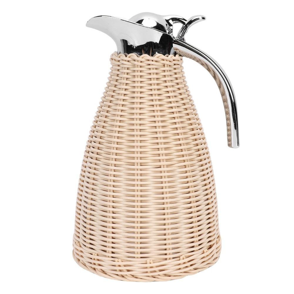 1.5L Capacity Insulated Coffee Pitcher Handwoven Rattan Body Stainless Steel Jug Kitchen Counter