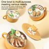 Ramen Bowl 304 Stainless Steel Salad Rice Soup Bowl with Lid and Spork Noodles Bowl Cooker Tableware Kitchen Accessories