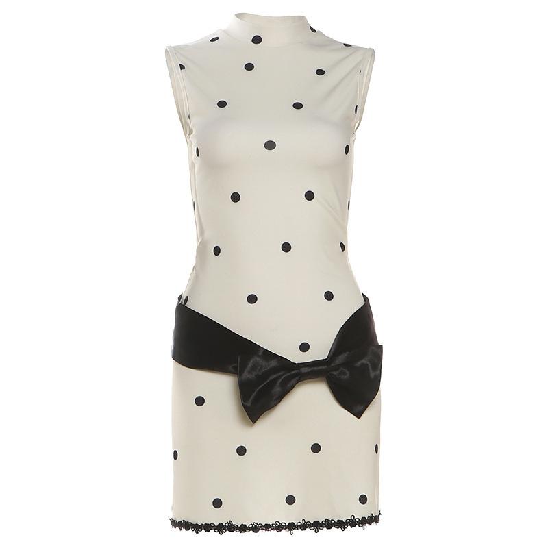Europe, America 2026 autumn new round neck sleeveless waist contrasting color printing casual fashion trend dress women S