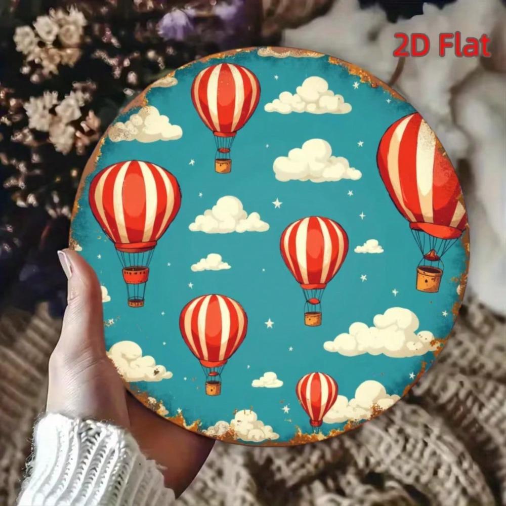 Vintage Hot Air Balloon Metal Wall Art Round Cloud Sky Decor Living Room Bedroom Office Cafe Sign