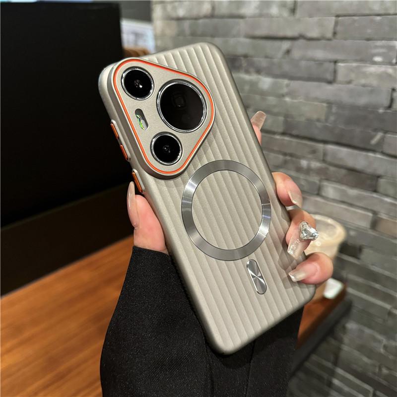 For Huawei Pura 70 Pro Plus Ultra Corrugated Plating Metallisk maling Magnetisk Anti-fingeravtrykk PC Støtsikker Anti-skli bakdeksel Deksel Shell