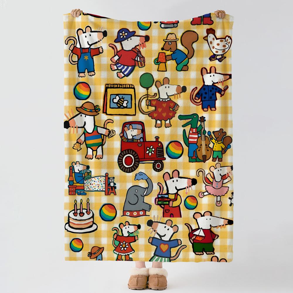 Cartoon M-Maisy Mouse-e Throw Thick Comfort Flannel Quilt, Multi-scene Use Indoor Outdoor Daily Nap