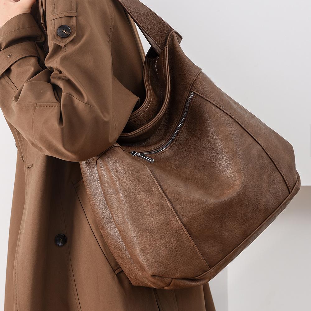 Retro Ins Women's Tote Bag Autumn New Large Capacity PU Soft Leather Underarm Bag Lazy Wind Women's Shoulder Bags for Girlfriend's Wife Birthday Gifts