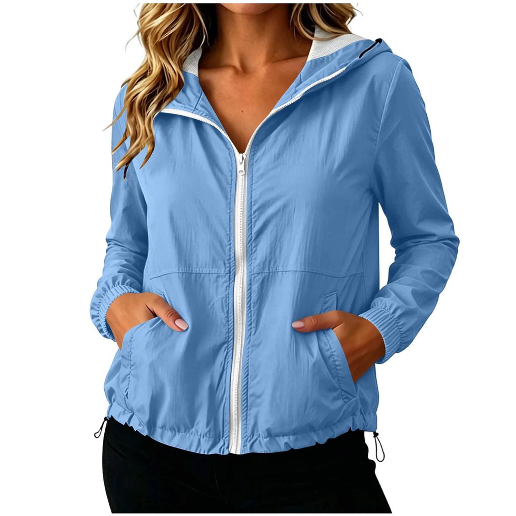 Women's Casual Long Sleeve Zip-Up Hooded Jacket with and Mesh for Fall