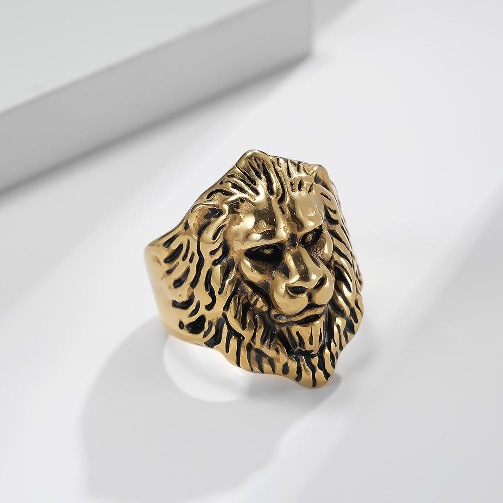 European and American Retro Style Domineering Lion Head Titanium Steel Ring Grassland Male Lion King Mens Ring