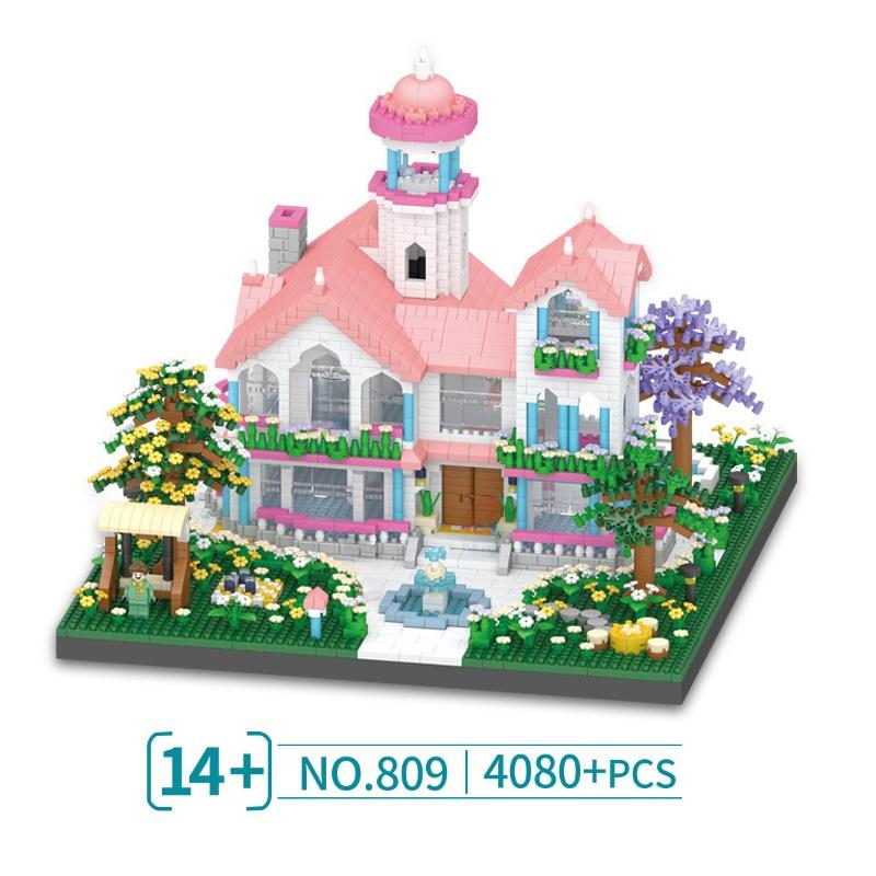 Mini Blocks Cabin Architecture Flower House Cake Coffee Shop Building Bricks Diy Toys For Boy Gift Girl Present New Year