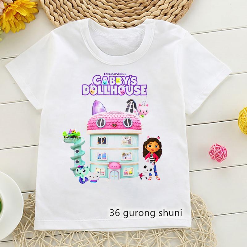 2026 Hot Sale Gabby Dollhouse Cartoon Print Tshirt Girls Kawaii Kids Clothes Cute Cat T-Shirt Children'S Clothing Summer Tops