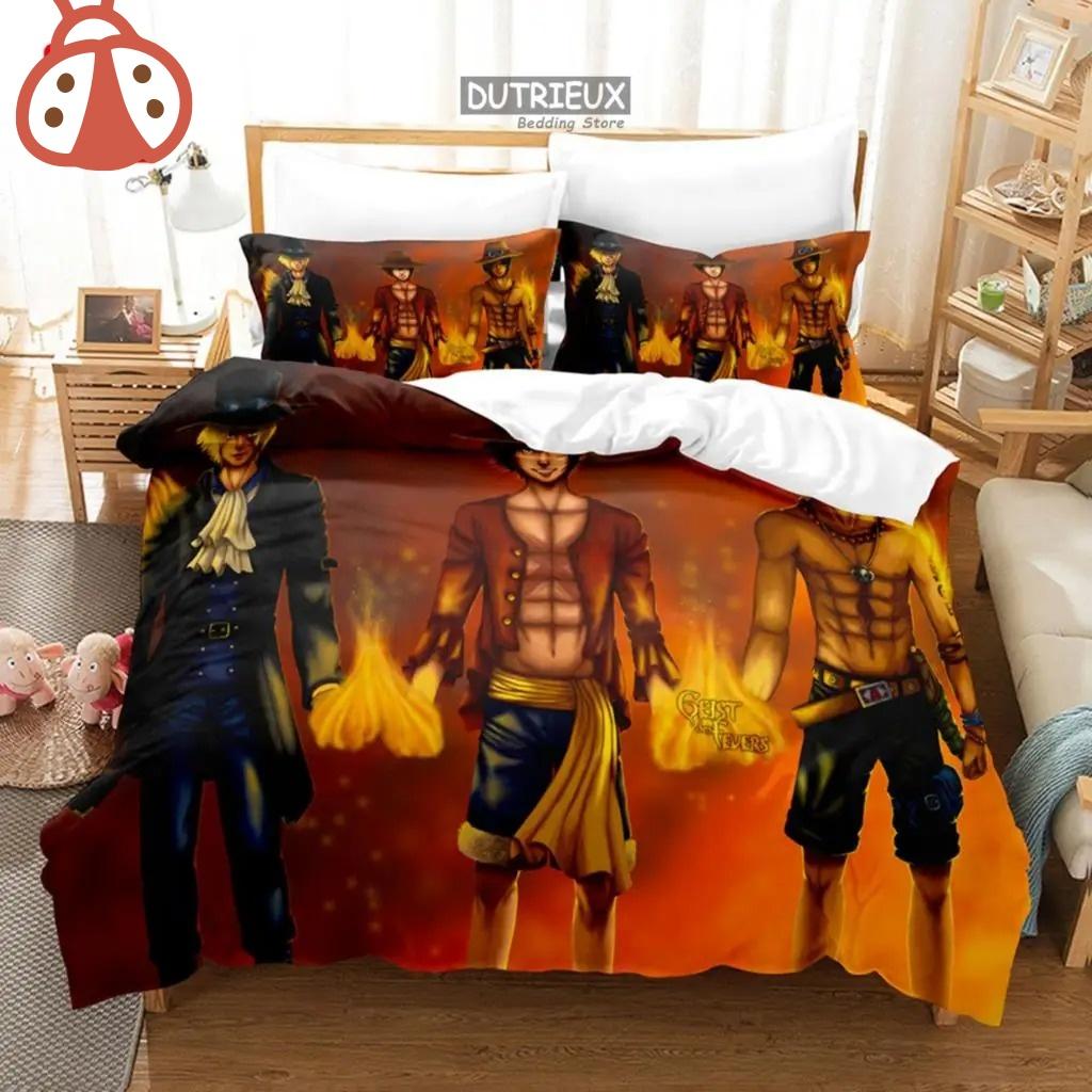 ONE PI-ECE Anime Bedding Set Juvenile Monkey D.Luffy Odyssey Pattern Duvet Cover Set Bedding Set King Size Bed Comforters