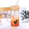 Clear Glass Cup with Handle Bamboo Lid Transparent Drinking Glass for Cold Hot Beverage Milk Water Juice Mug Beverage Juice Cup