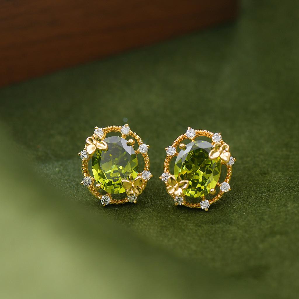 Pinkdudu French Style Butterfly Jewelry Set with Olive Green Zircon Earrings PD2399