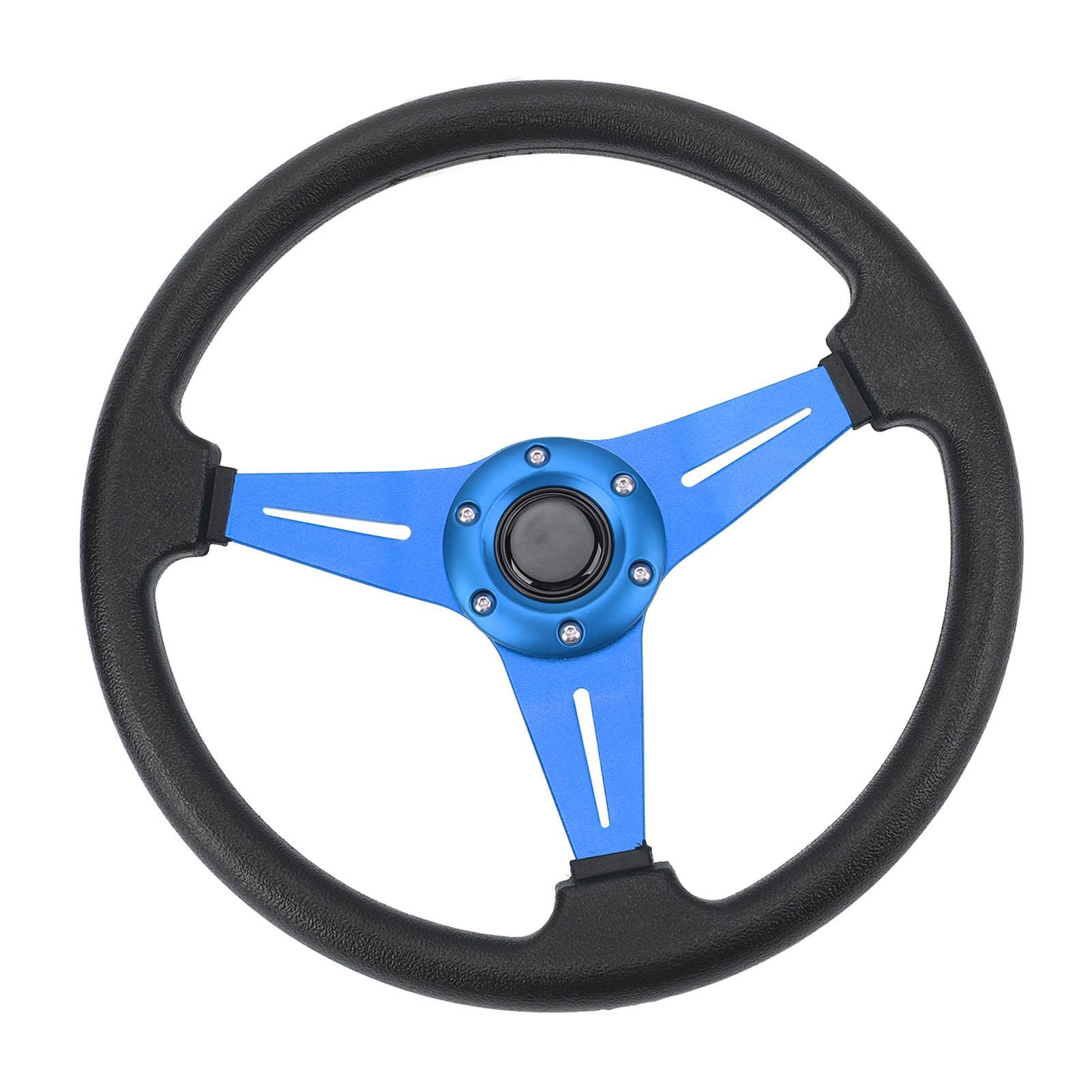 

Автомобильный руль гоночный стиль искусственная кожа 14 дюймов универсальный подходит для 6 отверстий ступицы рулевого колеса адаптер синий