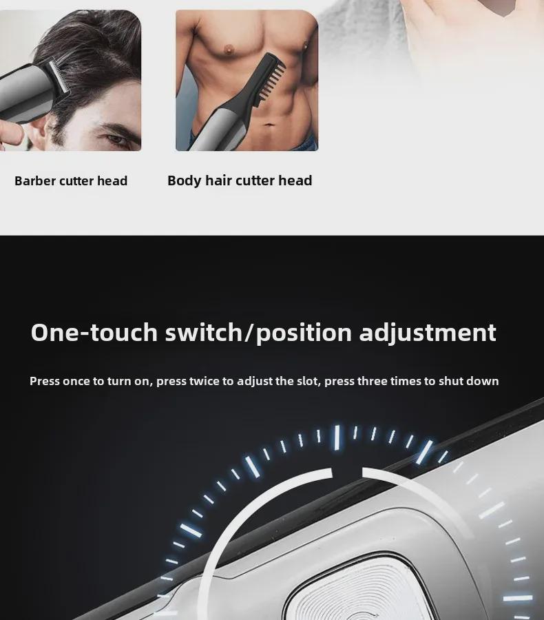 Rechargeable Multifunctional Hair Clipper Set with LCD Display - Six-in-One Electric, Washable Grooming Kit