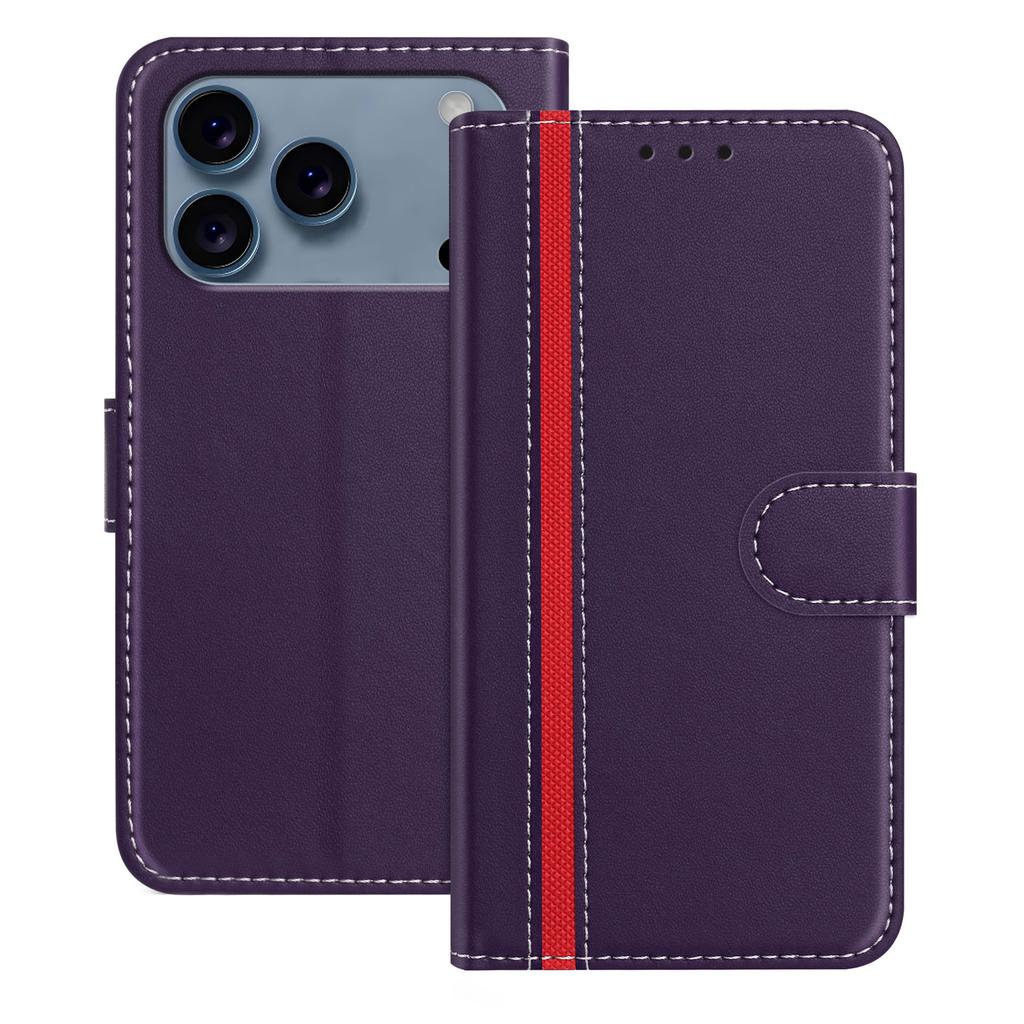 For iPhone 17 Pro Max Phone Cases Wallet Stand Color Splicing Leather Cover with Magnetic Clasp