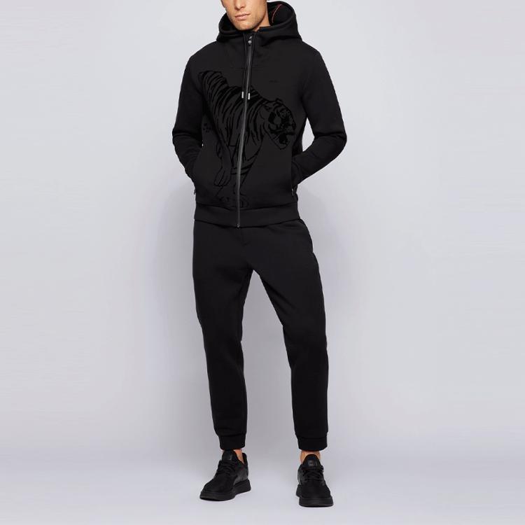 HUGO BOSS Knitted Sweatpants Men's Black Moderate Straight Fit Pants 50461908-001