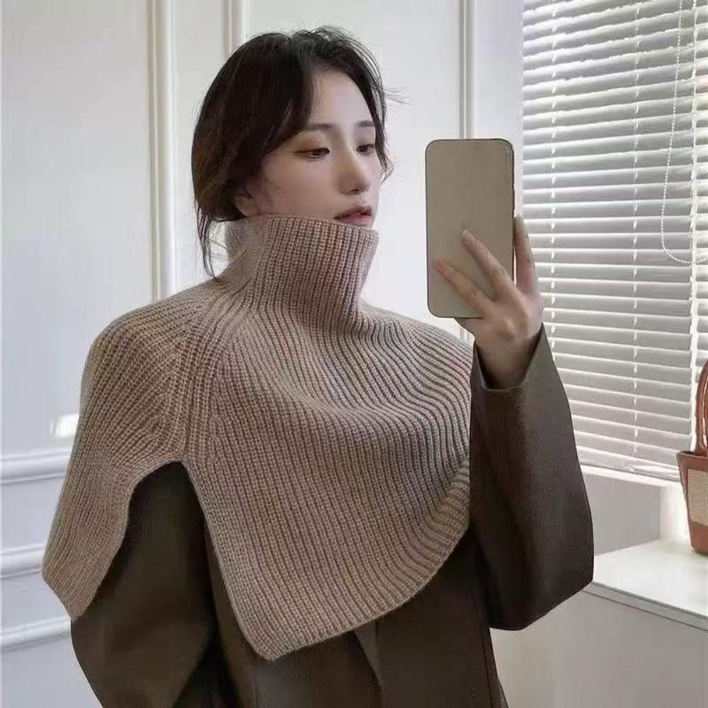 Warm Women Cape Pullover High Neck Scarf Elegant Knitted Shawl  Clothes Decoration Accessories