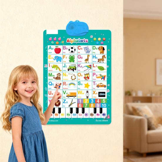 Electronic Talking Wall Chart ABC Words Animals Fruits Vehicles Alphabet Learning Poster Chart Toddlers Interactive Educational Hanging Chart Toy