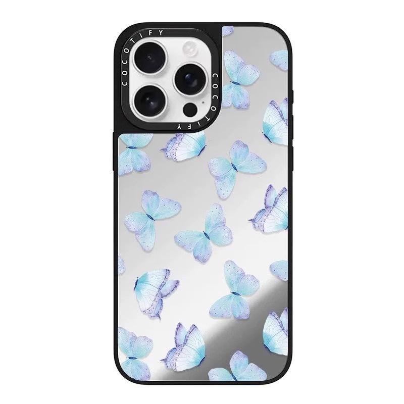 

Purple Blue Butterfly for IPhone 16 ProMax Mirror Phone Case for Apple 15 Plus New 14 Anti Drop 13 For Apple 11