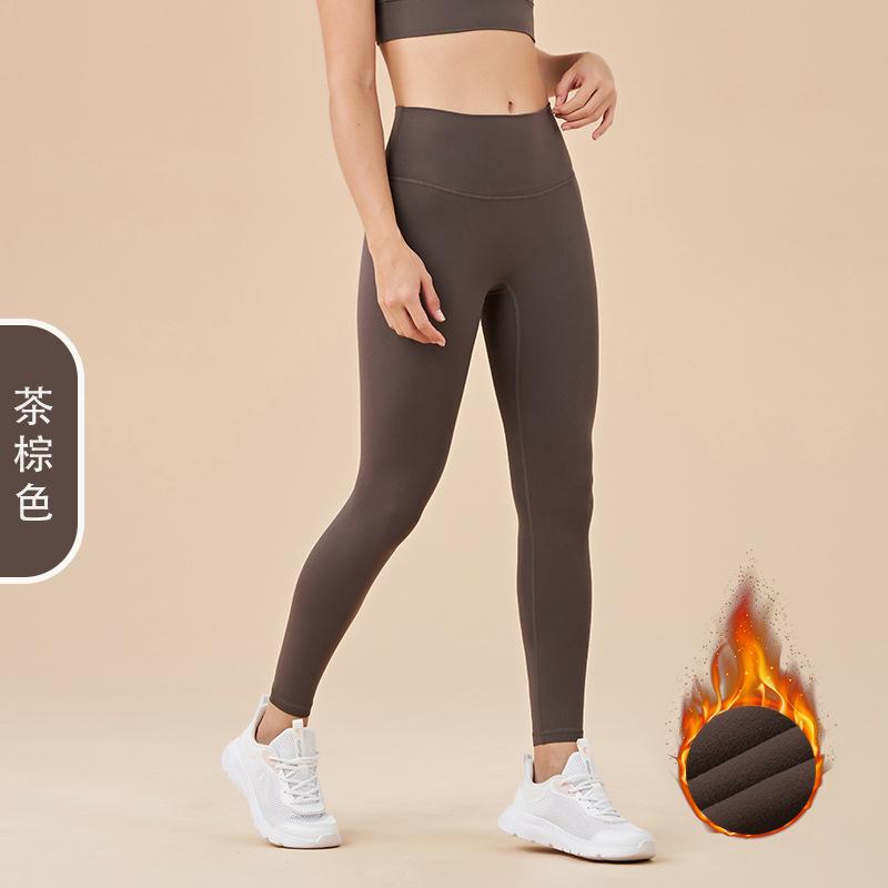 Autumn and winter nude fleece no embarrassment high waist anti-crimping yoga pants women's hip lift thickened thin velvet sports fitness pants