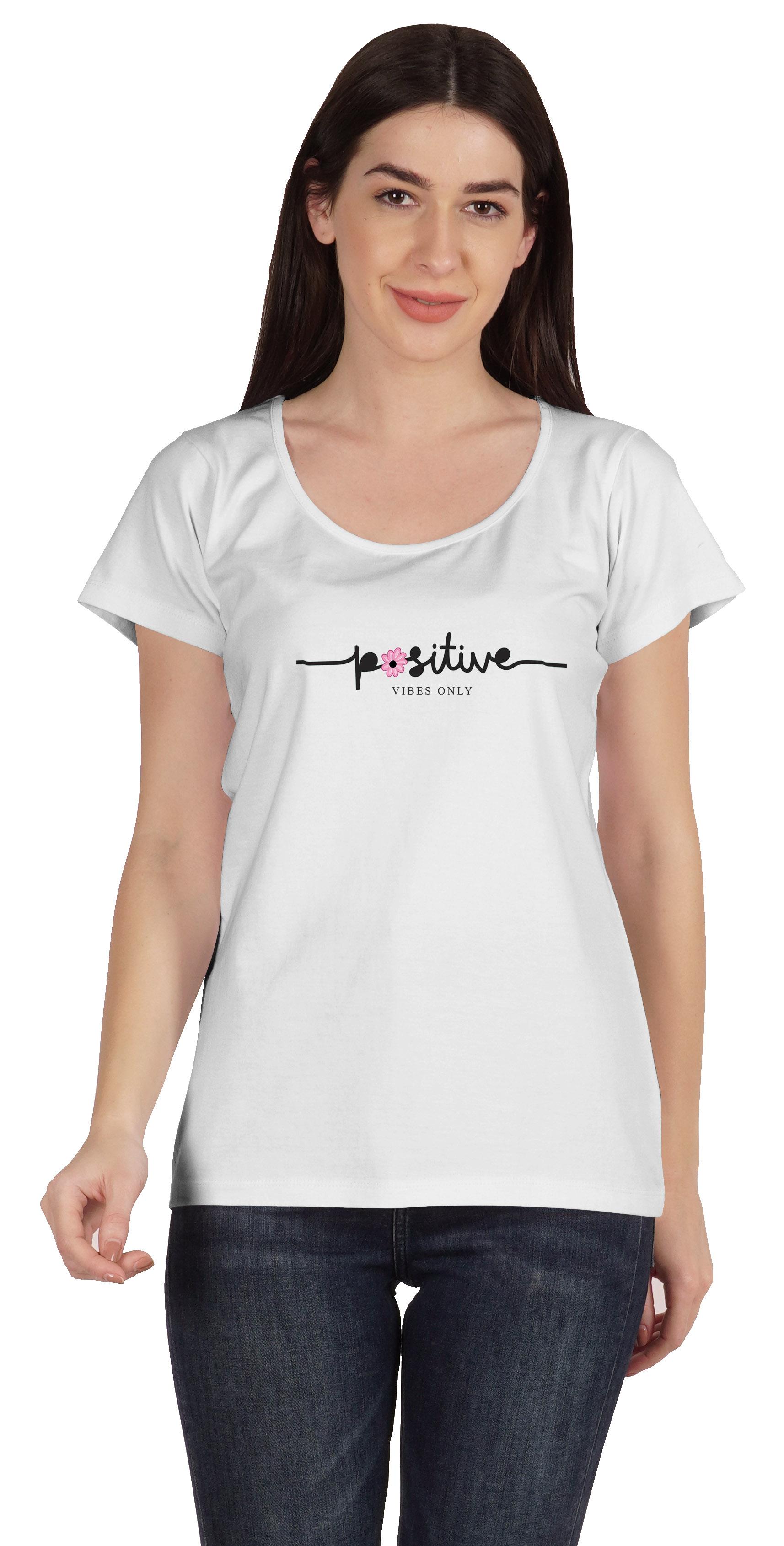 

Inkmeso Scoop Neck Positive Vibes Only Tshirt Inspiration Typographic Tee XXL білий