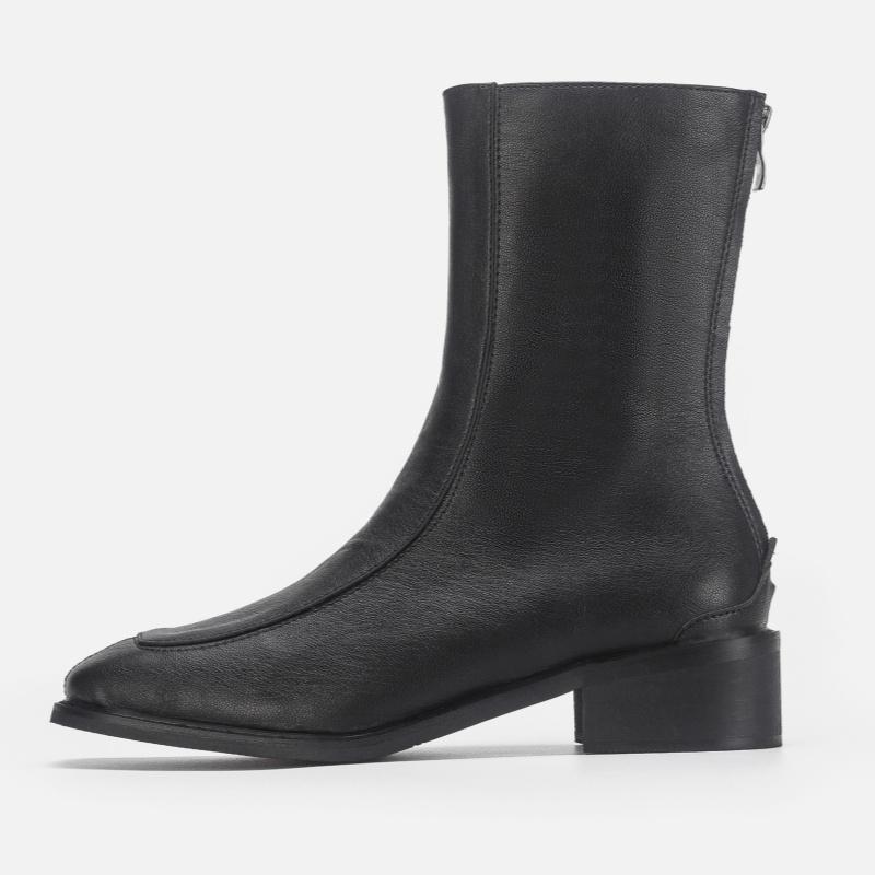 

Fashion High Quality Square Toe Short Boots 2025 Autumn New Fashion Style Soft Leather Women Shoes Elegant Outside Comfy Women Boots 38 чёрный