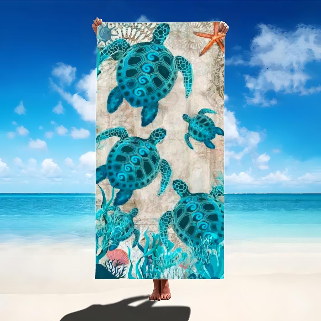 1 Stück Schildkröten Strandtuch, Super saugfähig, Schnell trocknend, Leicht, Weich, Geeignet für Strand, Schwimmen, Outdoor-Camping, Reisen