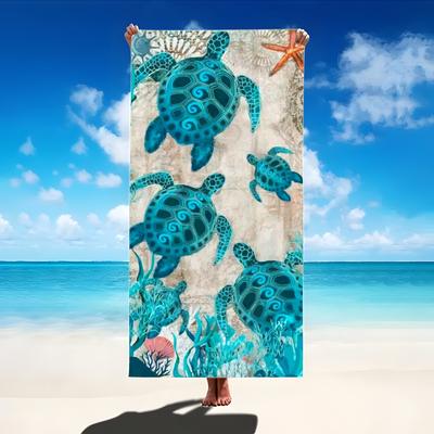 Blue Sea Turtle Oversized Beach Towel, Lightweight Quick Dry Super Absorbent for Women Summer