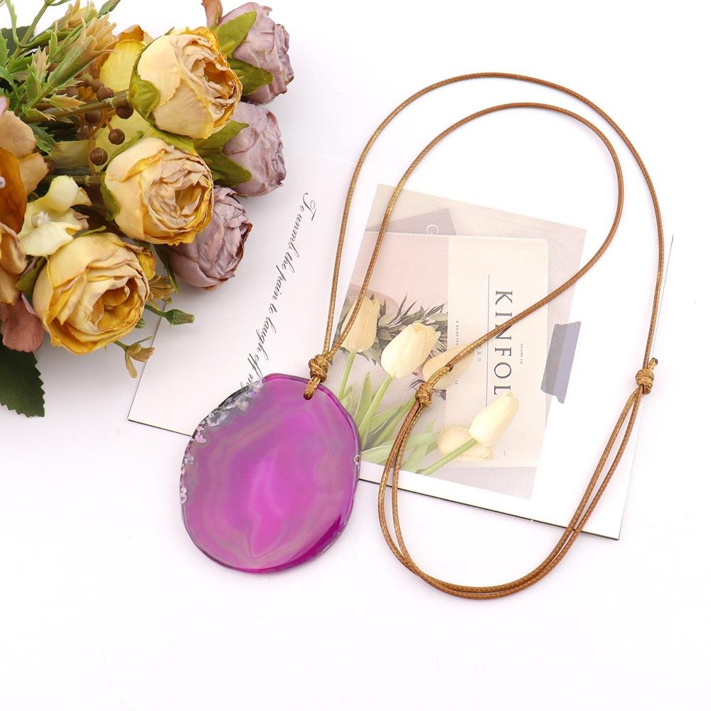 Natural Agate Sheet Rough Stone Pendant Irregular Agate Rough Stone Necklace Pendant Colored Natural Stone Sweater Chain