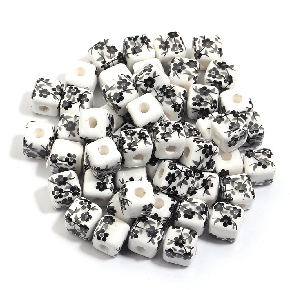 

20pcs/lot 8x8mm Square Ceramic Beads Flower Porcelain Beads Diy Handmade Spacer Loose Beads For Jewelry Making Accessories