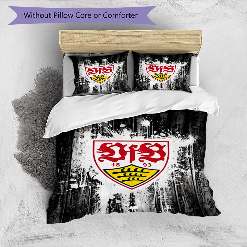 Vfb Fc Crest Printed Pattern Duvet Cover Set – includes 1 duvet cover and 2 matching pillowcases Bedroom decor Christmas gifts