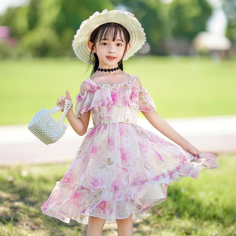 Girls Kids Summer Floral Princess Short Sleeve Dress For Little Girls 100cm