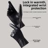 1pair Waterproof Black Thickened Gloves Solid Color Windproof Mittens PU Anti-cold Gloves  Driving