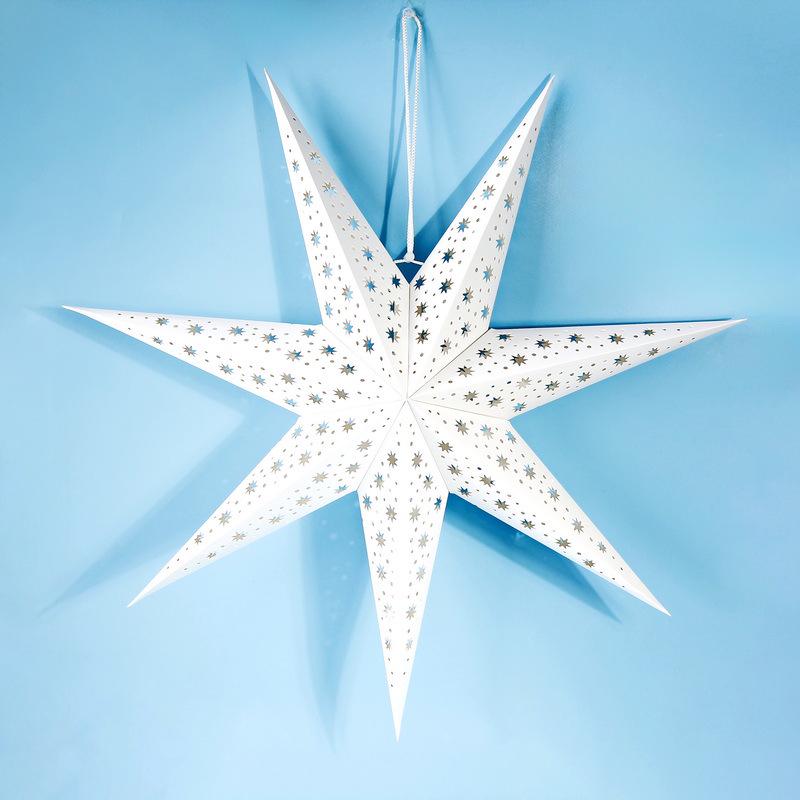 White Hollow Paper Star Lampshade - Christmas, Wedding, and Party Decoration.