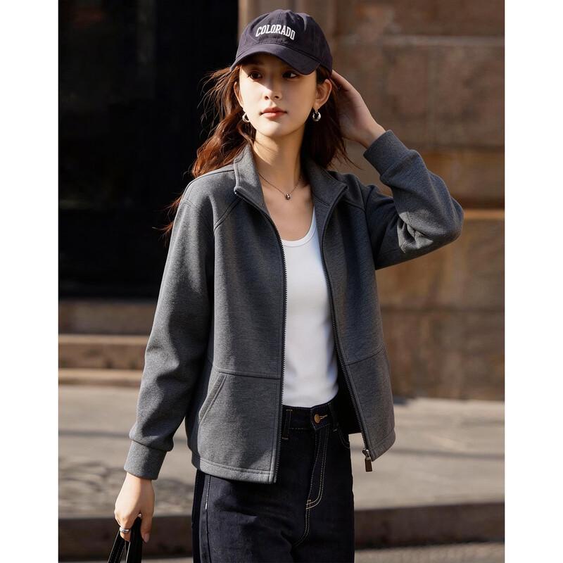 Women s Relaxed Fit Stand Collar Cardigan Jacket L