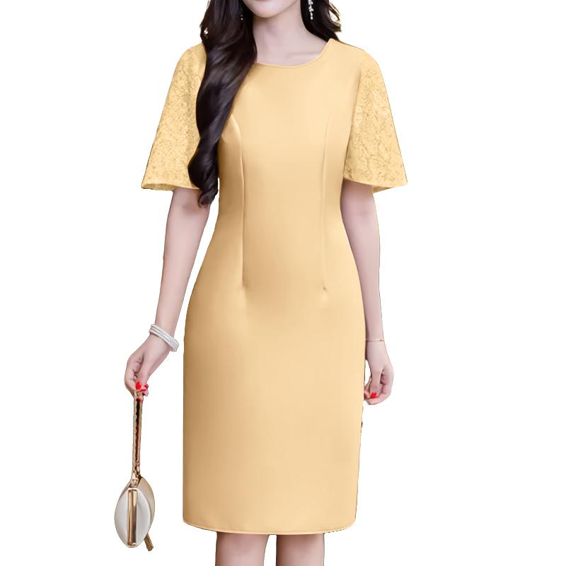 

ZANZEA Женское повседневное летнее платье-футляр с коротким рукавом и круглым вырезом, отделанное кружевом 2XL хаки