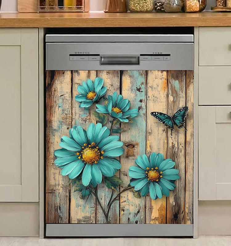 1PC PVC Waterproof Decals Kitchen Floral Printed Home Decoration Dishwasher Sticker Self Adhesive Wallpaper Refrigerator