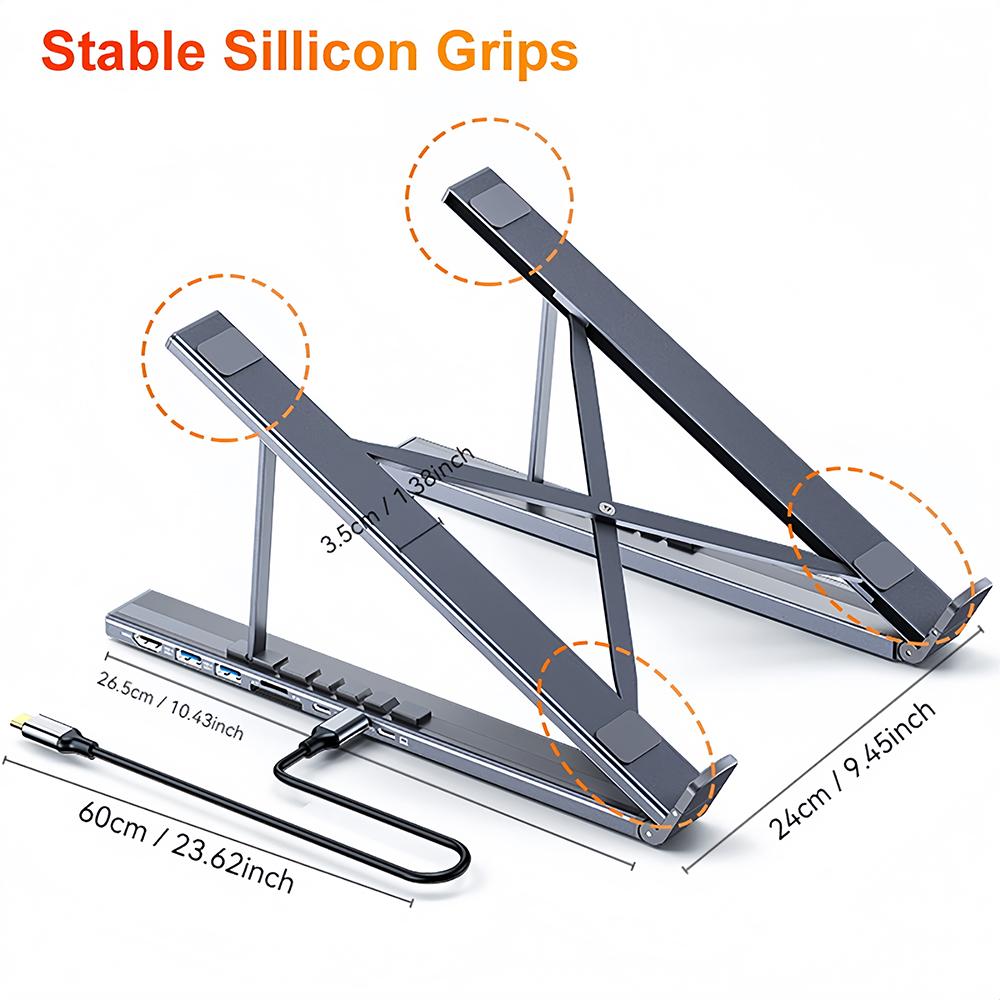 

8-in-1 Bracket Docking Station Aluminium Alloy Laptop Holder Hub TYPE-C to HDMI Adapter 4K PD100W USB3.0 5Gbps Hub USB Splitter