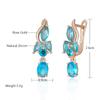 Water Blue Zircon Dangle Earrings For Women Rose Gold Color Long Earrings Fine Jewelry Gift