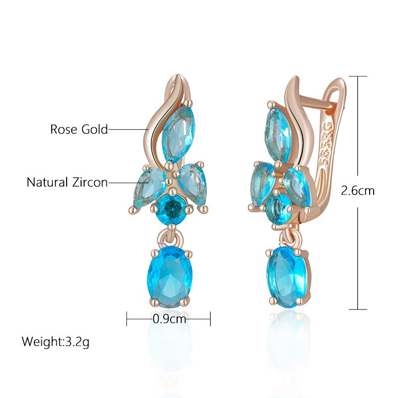 Water Blue Zircon Dangle Earrings For Women Rose Gold Color Long Earrings Fine Jewelry Gift