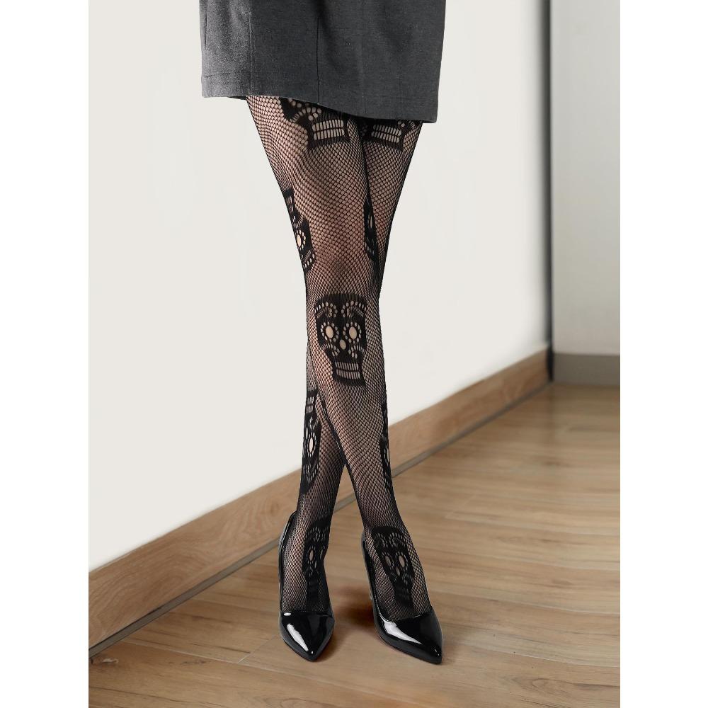 European and American Halloween Spider Web Socks Pantyhose Black Big Skull Adult Socks Fishing Net Socks Wholesale Ghost Festival Socks