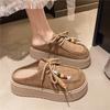 Baotou Half Slippers Women's Thick Soles 2025 New Heightening Birkenstock Slippers Retro Ethnic Style One-pedal Lazy Shoes